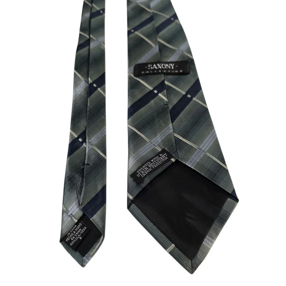Savony Collection Plaid Silk Necktie Men's Green Blue Formal Dress Tie‎ Designer